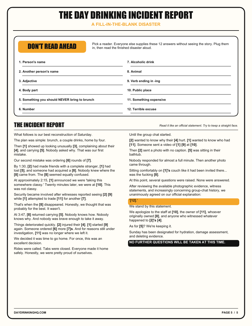 Day Drinking Incident Report preview